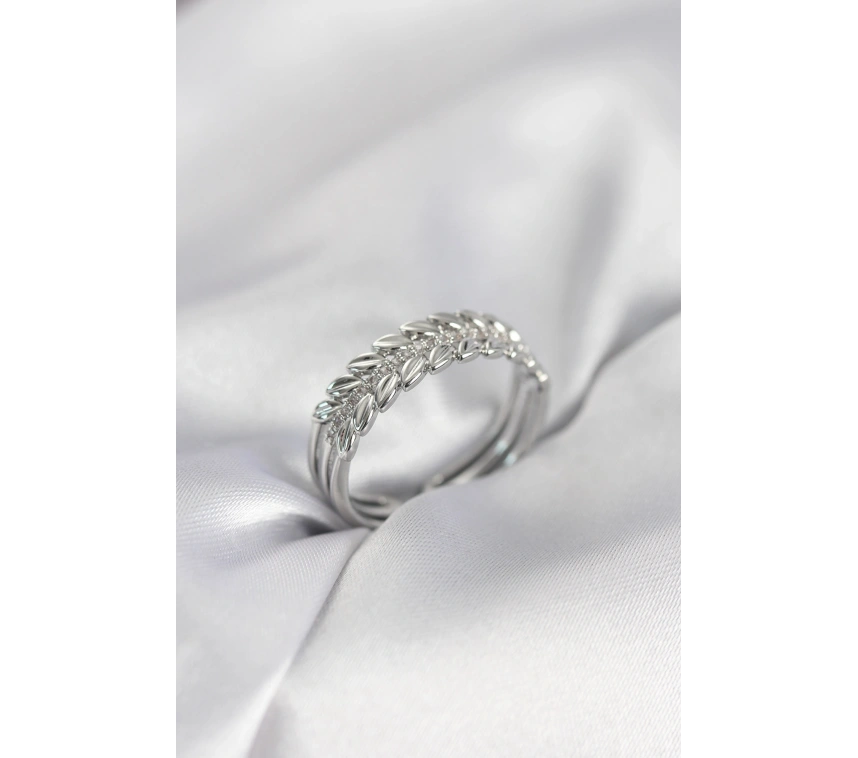 Gümüş Renk Başak Model Zirkon Taşlı Kadın Yüzük