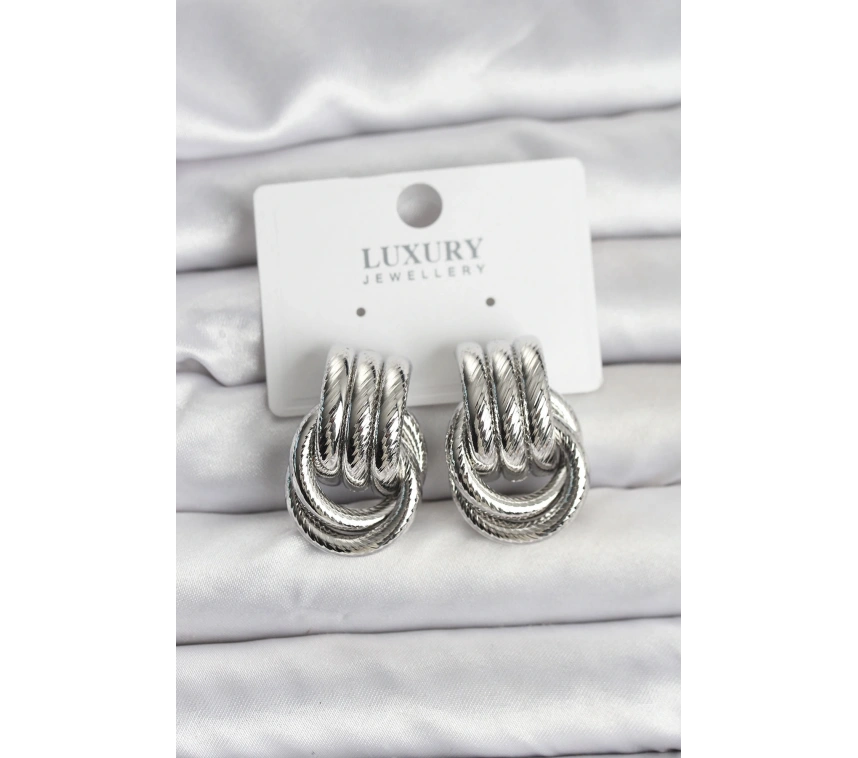 Gümüş Renk Halka Modelli Pirinç Kadın Küpe