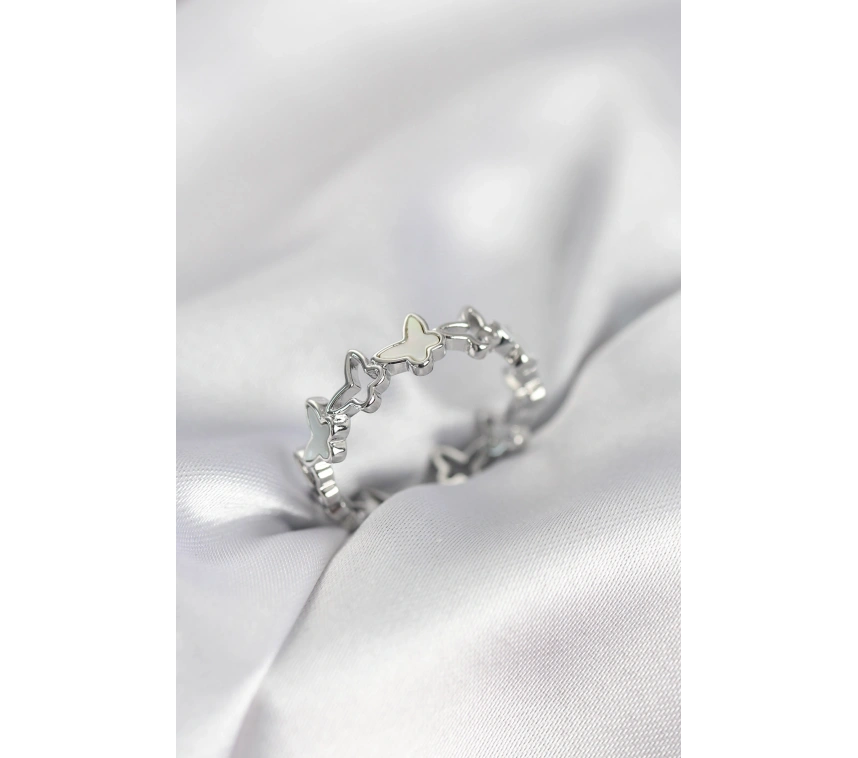 Gümüş Renk Kelebek Model Pirinç Kadın Yüzük