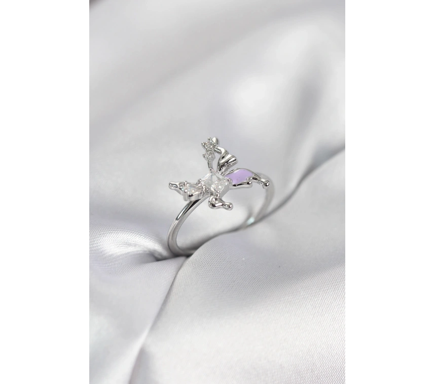 Gümüş Renk Kelebek Model Zirkon Taşlı Kadın Yüzük