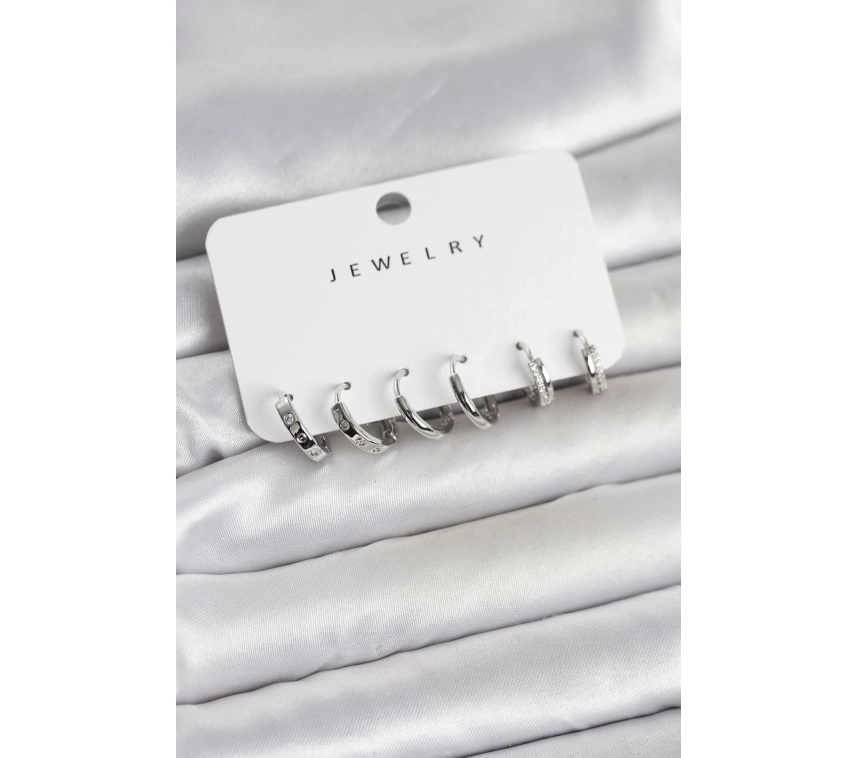 Gümüş Renk Pirinç 3 Çift Kadın Küpe Seti