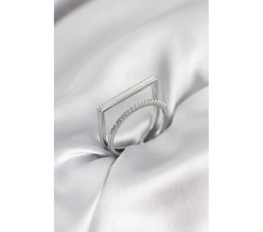 Gümüş Renk Sedefli Zirkon Taşlı 2li Kadın Yüzük