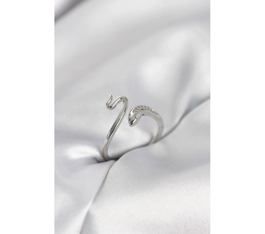 Gümüş Renk Yılan Model Zirkon Taşlı Kadın Yüzük