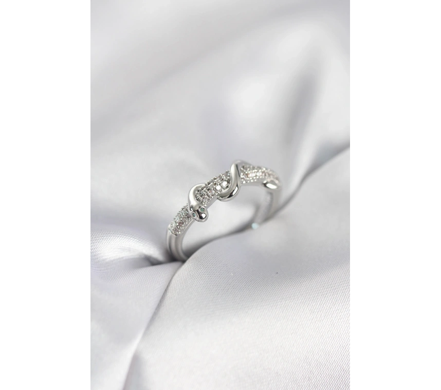 Gümüş Renk Zirkon Taşlı Sarmal Yılan Model Kadın Yüzük