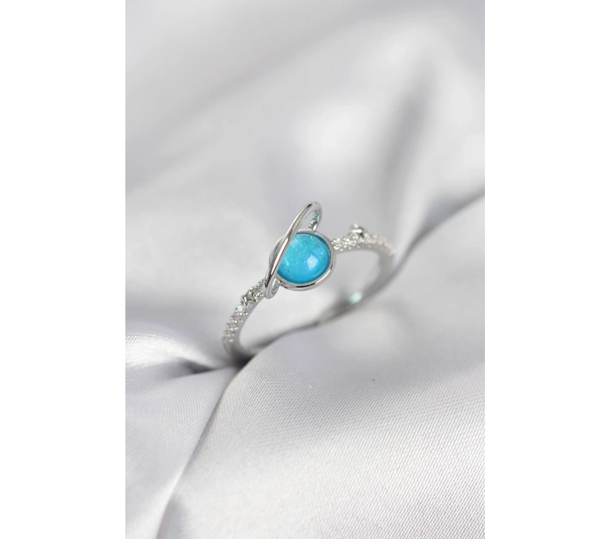 Gümüş Renk Zirkon Taşlı Satürn Model Kadın Yüzük