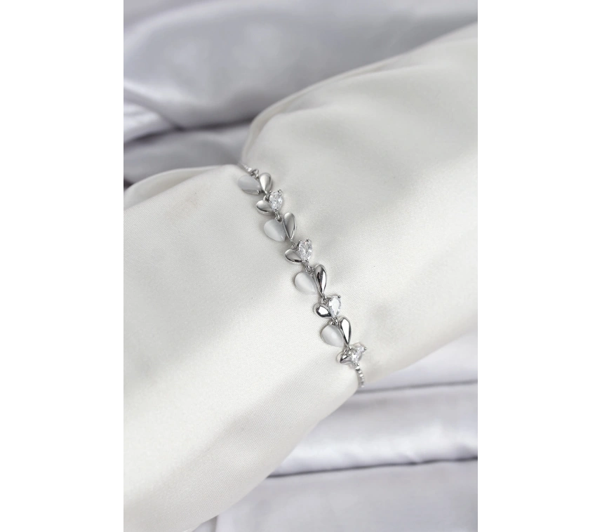 Gümüş Renk Zirkon Taşlı Sıralı Damla Model Asansörlü Kadın Bileklik