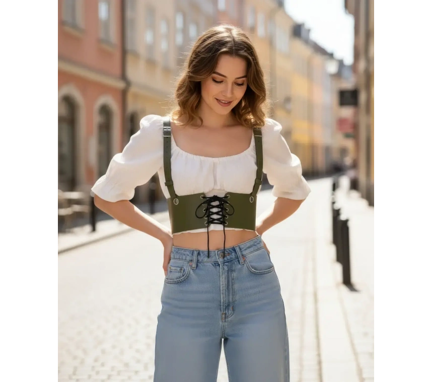 Haki Kadın Kemer Bağcıklı Korse Bel Aksesuarı - Brf1429