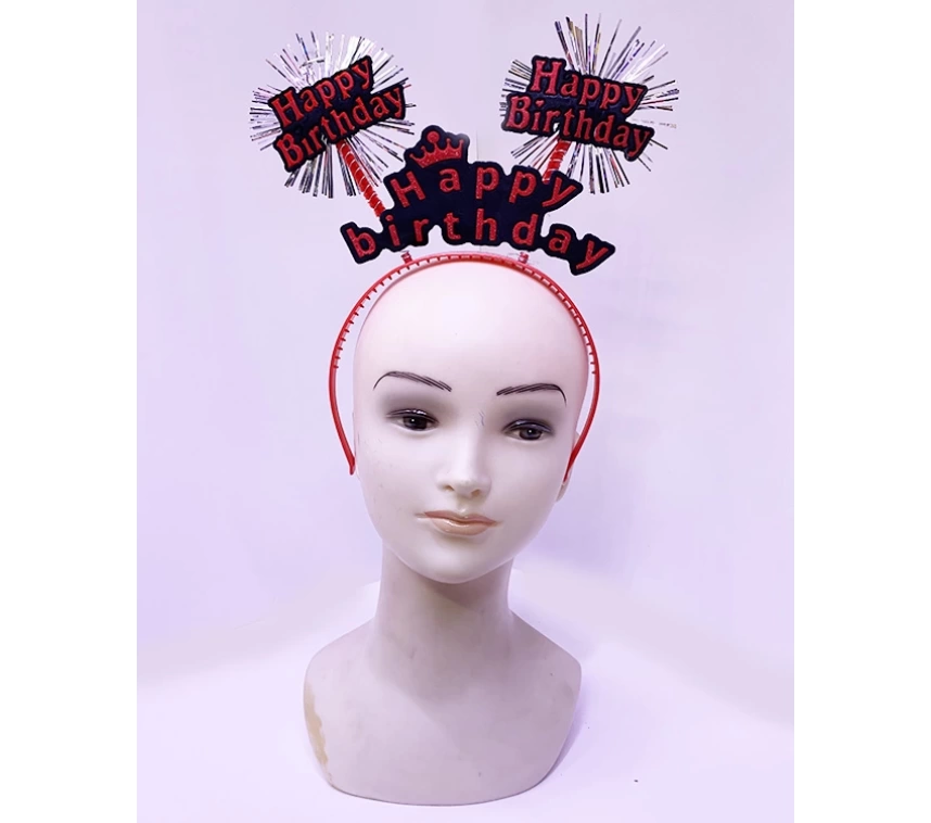 Happy Birthday Yazılı Püsküllü Neon Kırmızı Renk Doğum Günü Tacı 22x19 cm