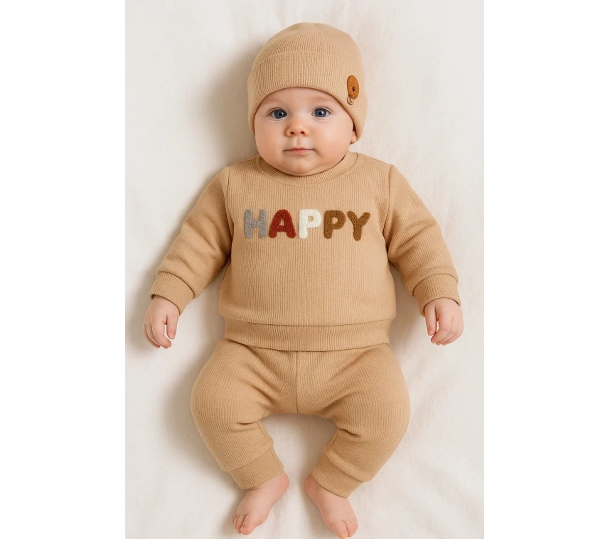 Happy Nakışlı 2li Pamuklu Erkek Bebek Takım