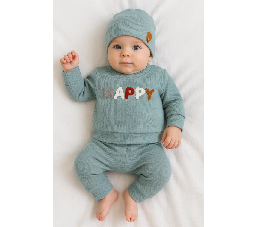 Happy Nakışlı 2li Pamuklu Erkek Bebek Takım