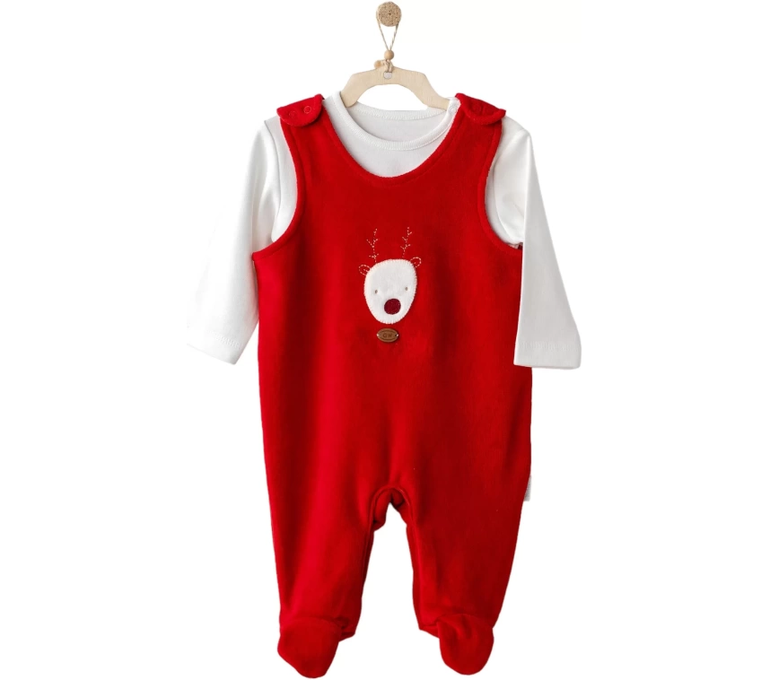 Happy Newyear Kadife Bebek Tulum Takım Red