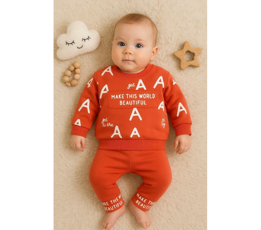 Harf Baskılı 2li % 100 Pamuk Erkek Bebek Takımı