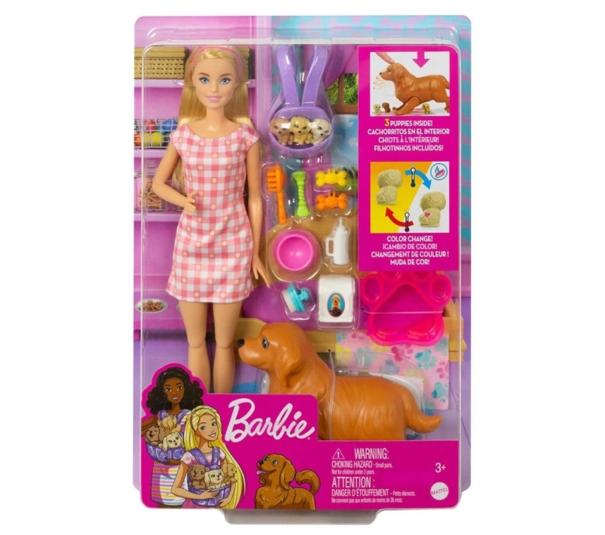 HCK75 Barbie ve Yeni Doğan Köpekler Oyun Seti, Barbie ve Hayvanları