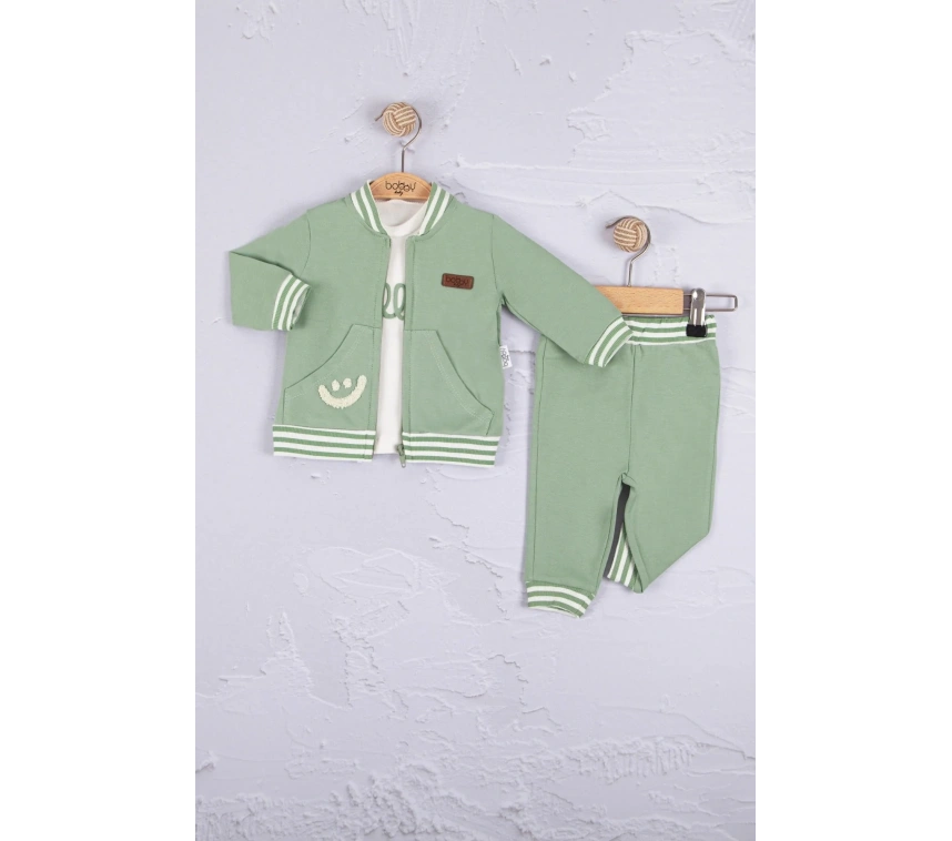 Hello Nakışlı % 100 Pamuk 3lü Erkek Bebek Takımı