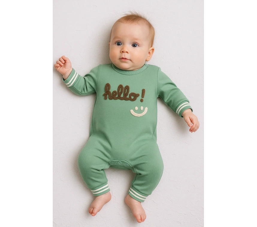 Hello Nakışlı % 100 Pamuk Erkek Bebek Tulum