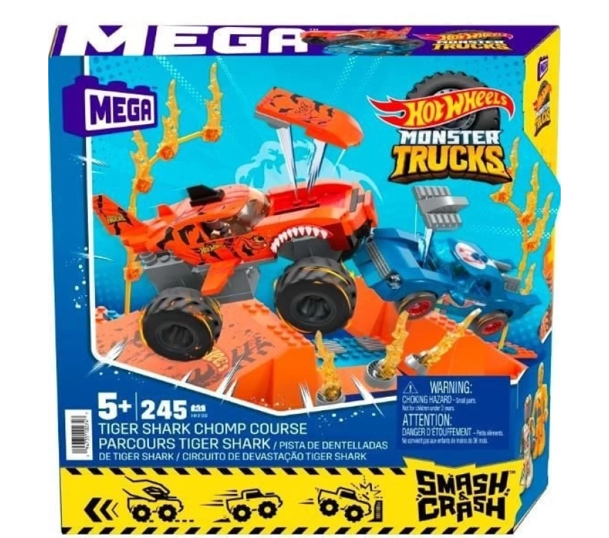 HKF88 MEGA™ Hot Wheels® Smash n Crash Tiger Shark Çarpışma Seti 245 parça +5 yaş