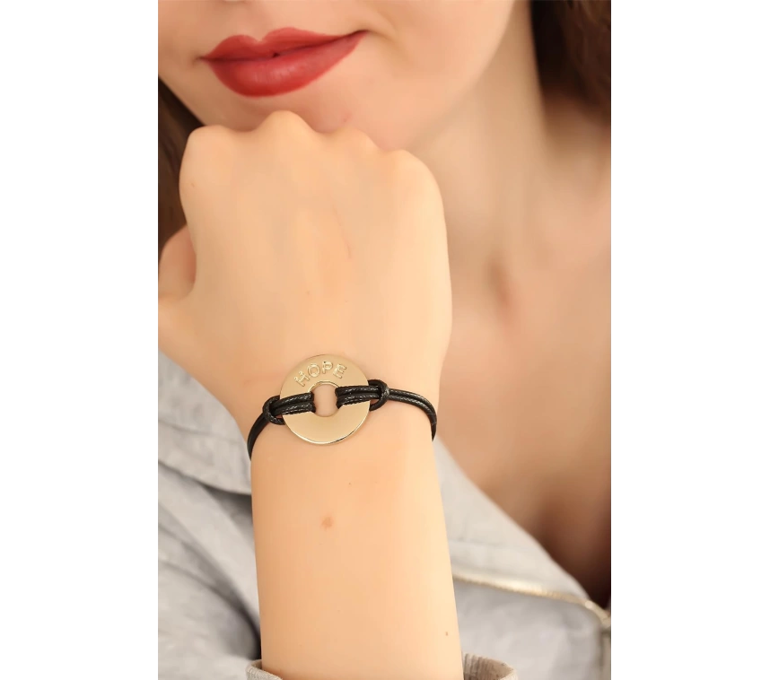 HOPE (Umutlu) Siyah Deri İpli Unisex Mood Bileklik