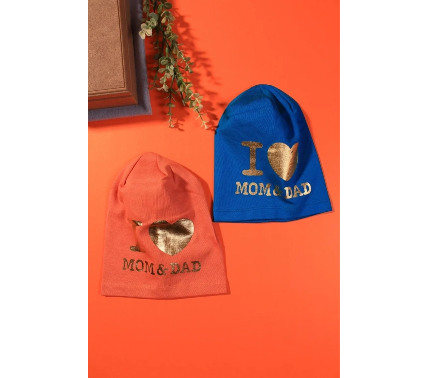 I Love Mom Dad 2-4 Yaş Erkek Çocuk Şapkası 2li Paket