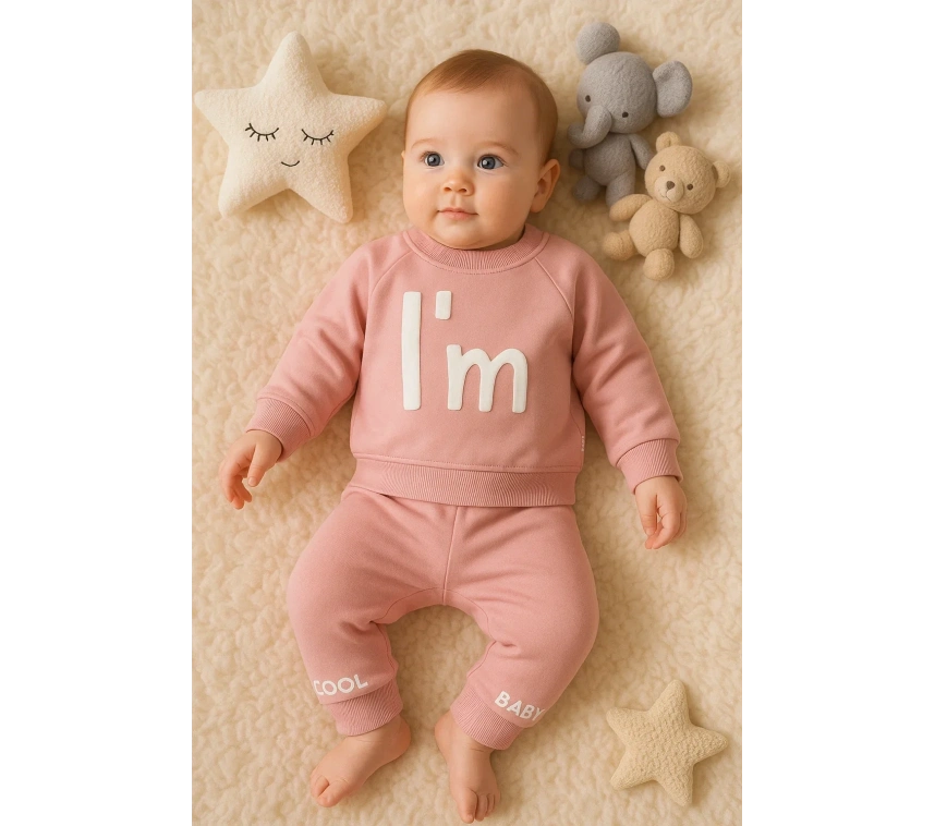 Im Cool Desenli Pamuklu 2li Kız Bebek Takımı