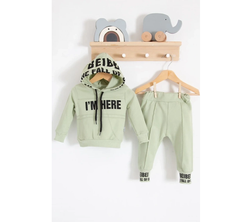 Im Here Desenli 2li % 100 Pamuk Erkek Bebek Takımı