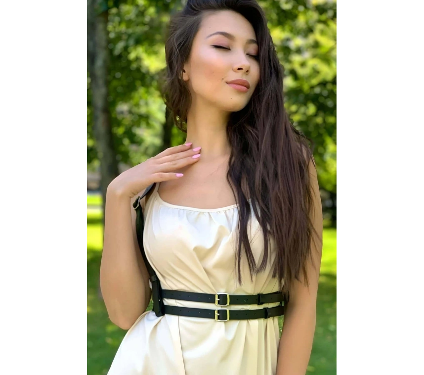 İnce Şerit Omuzdan Askılı Ayarlanabilir Şık Deri Harness Korse Kemer - Brf655