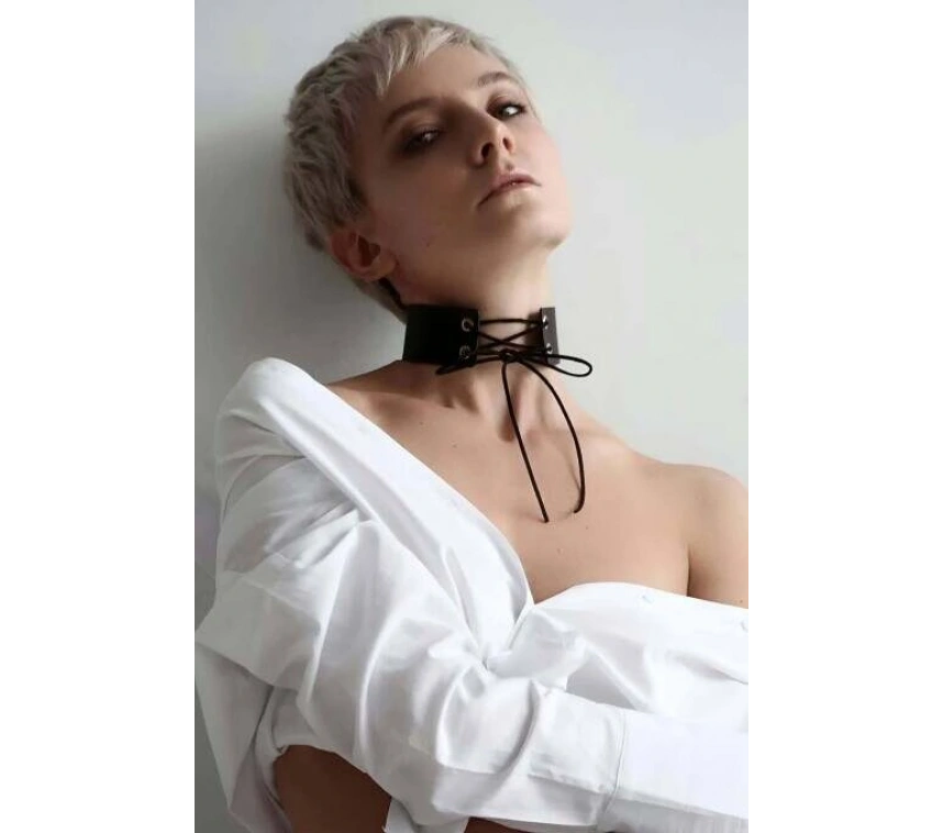 İpli Bağlamalı Deri Choker Tasma - Brf900