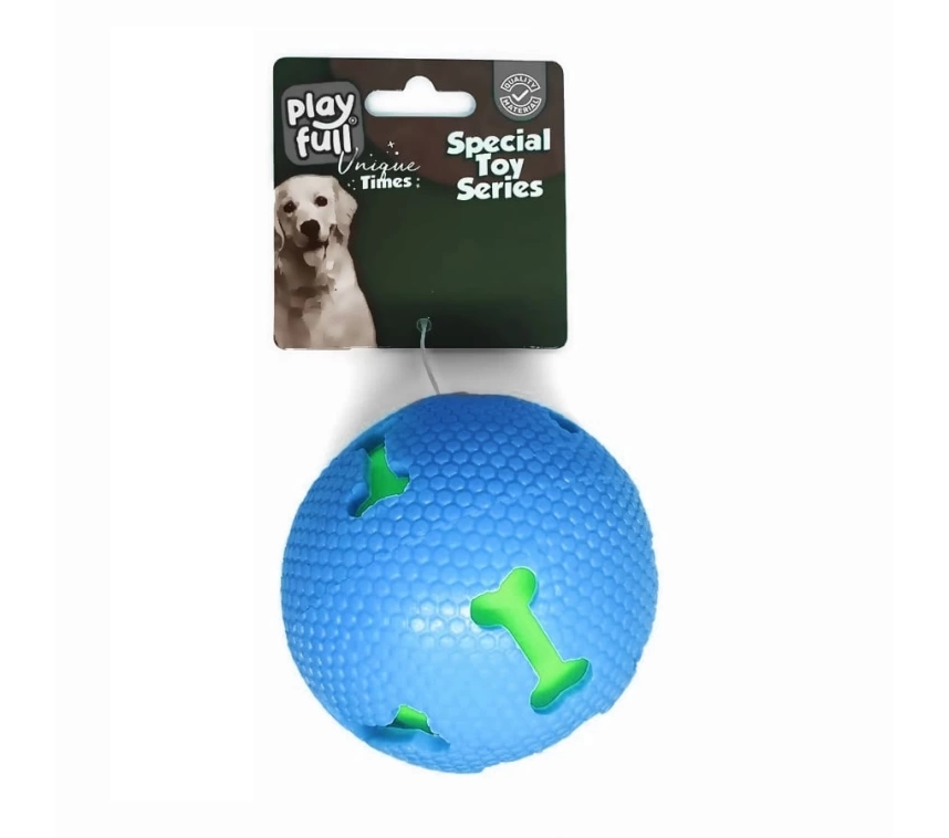 Işıklı Kemik Desenli Plastik Top Köpek Oyuncağı 7,5 Cm Mavi