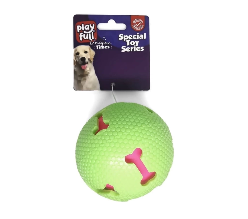 Işıklı Kemik Desenli Plastik Top Köpek Oyuncağı 7,5 Cm Yeşil