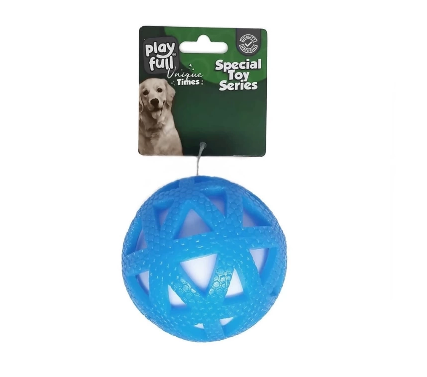 Işıklı Üçgen Desenli Plastik Top Köpek Oyuncağı 7,5 Cm Mavi