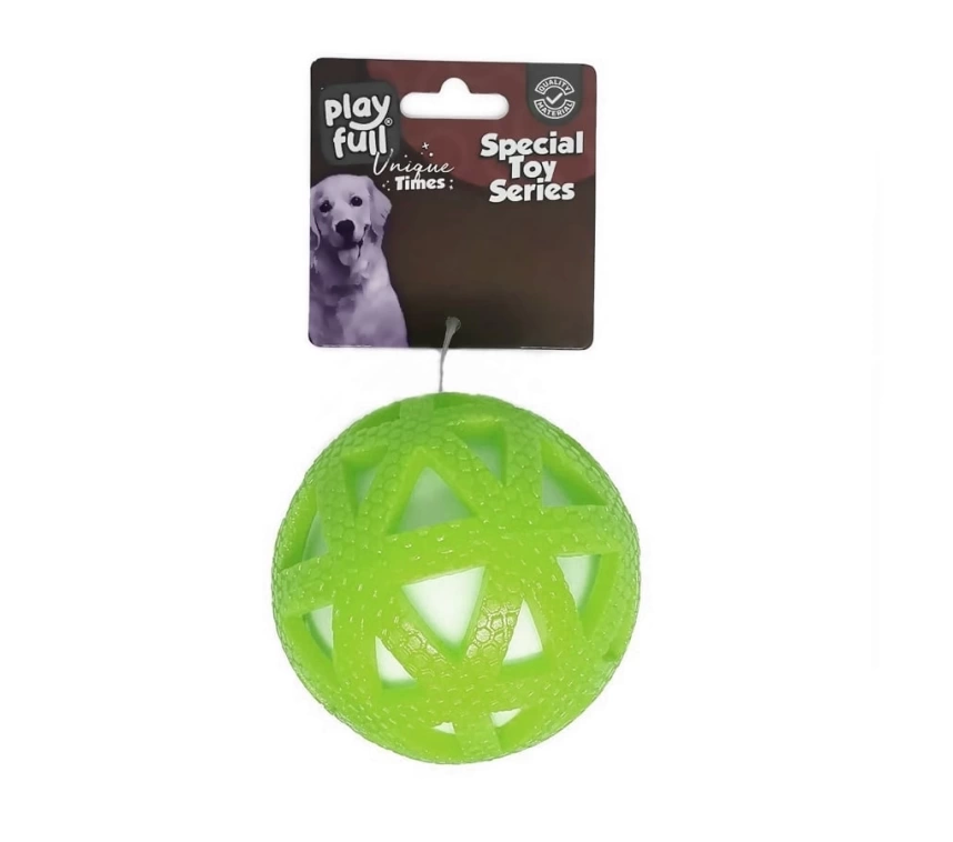 Işıklı Üçgen Desenli Plastik Top Köpek Oyuncağı 7,5 Cm Yeşil