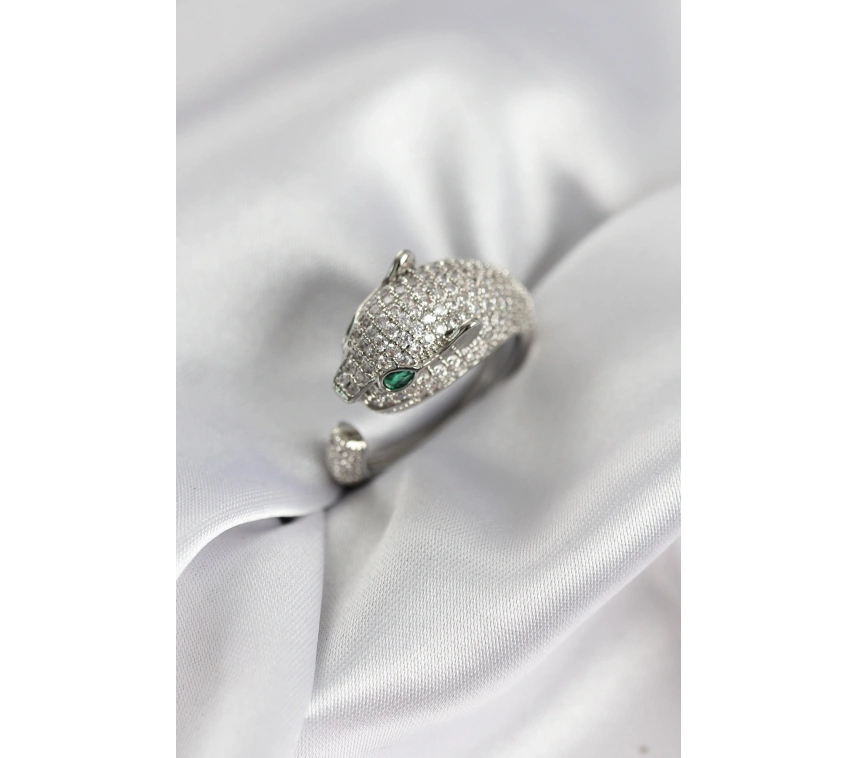 Jaguar Model Gümüş Renk Zirkon Taşlı Kadın Yüzük