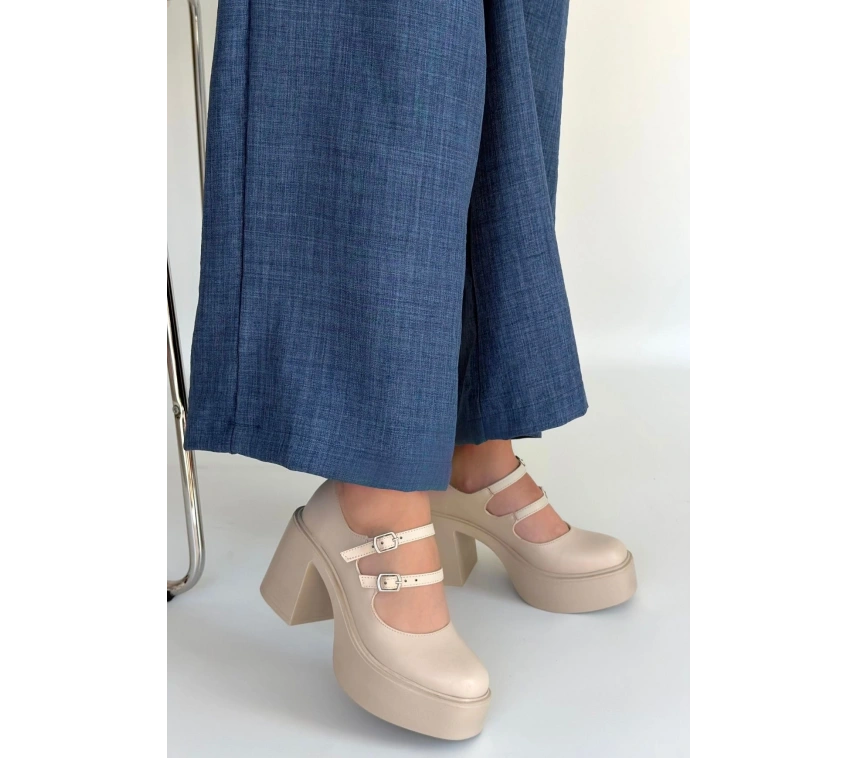 Jarlo Bej Cilt Dolgu Topuk Ayakkabı