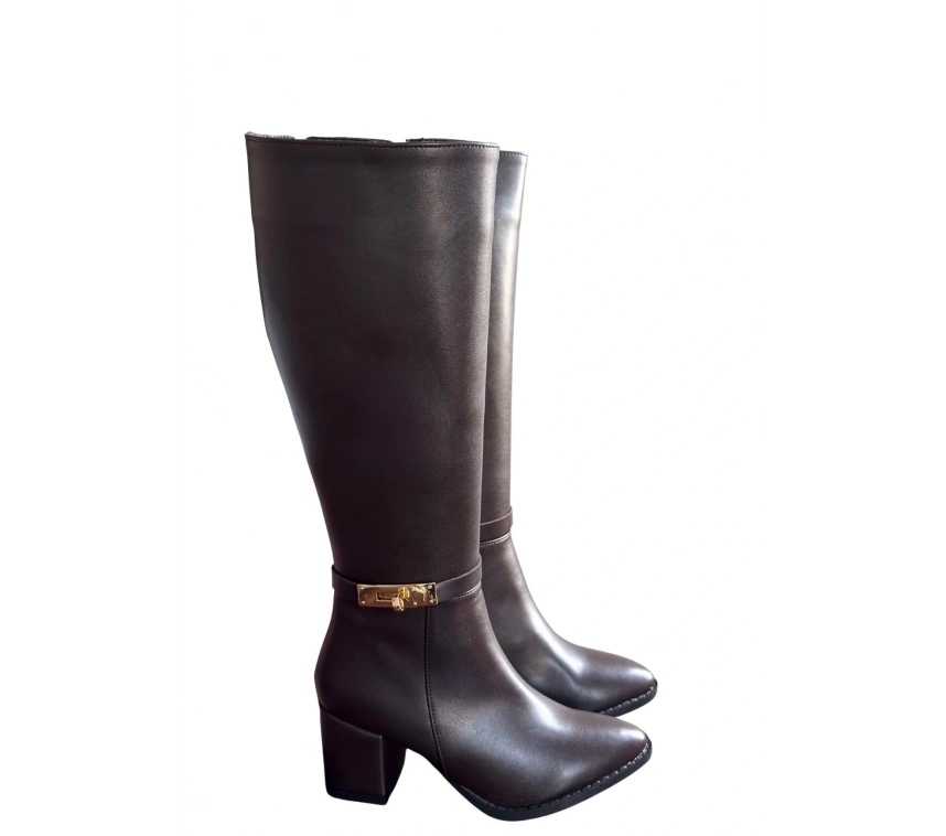 Jeoli Kahverengi Cilt Topuklu Çizme