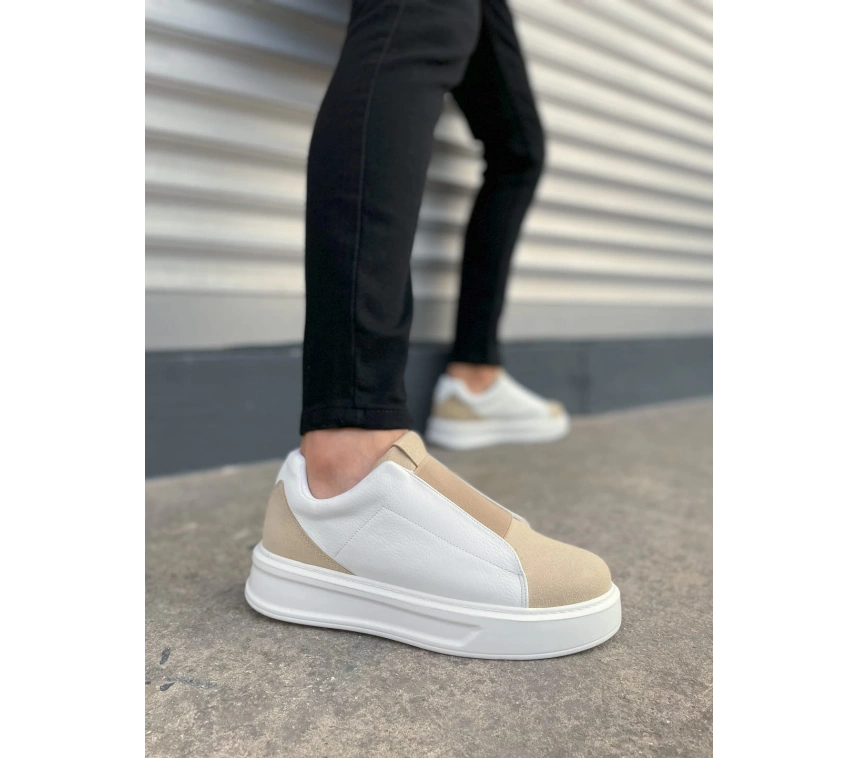JY007 Alba Bağcıksız Süet Cilt Erkek Günlük Sneaker Ayakkabı SCBT Bej/Beyaz