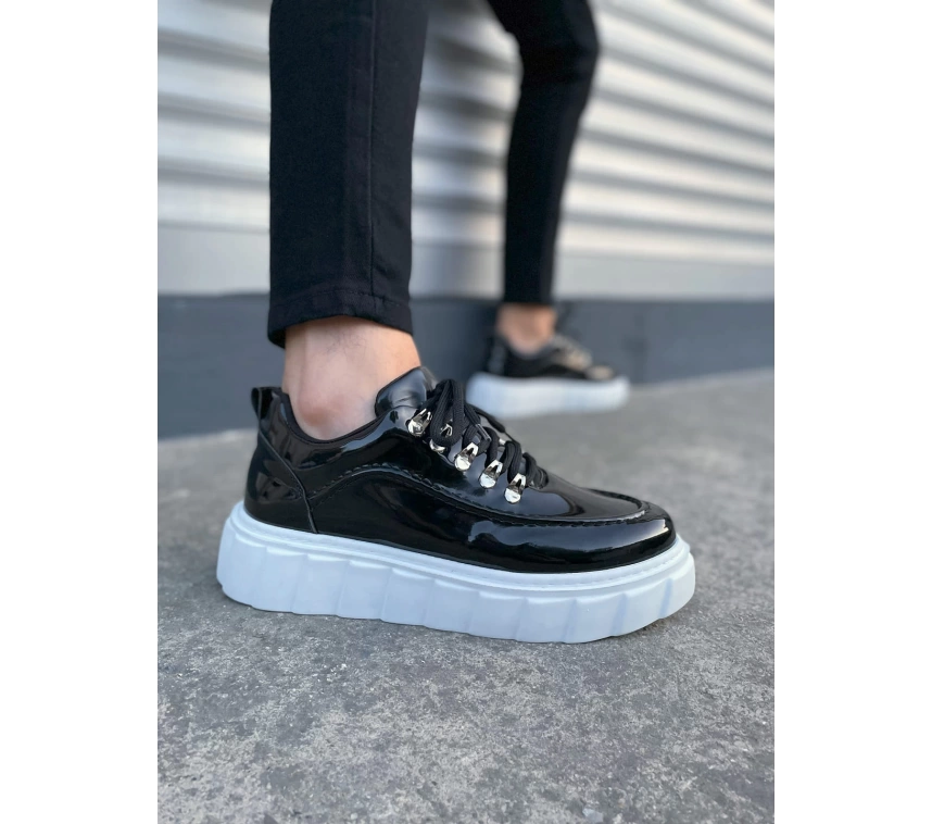 JY010 Cloud Bağcıklı Rugan Erkek Günlük Sneaker Ayakkabı RBT - Siyah