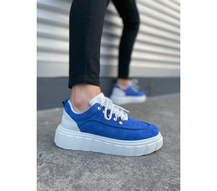 JY010 Cloud Bağcıklı Süet Erkek Günlük Sneaker Ayakkabı SBT - Mavi/Beyaz