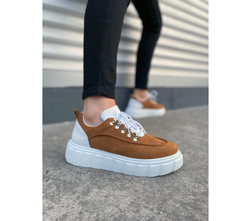JY010 Cloud Bağcıklı Süet Erkek Günlük Sneaker Ayakkabı SBT - Taba/Beyaz