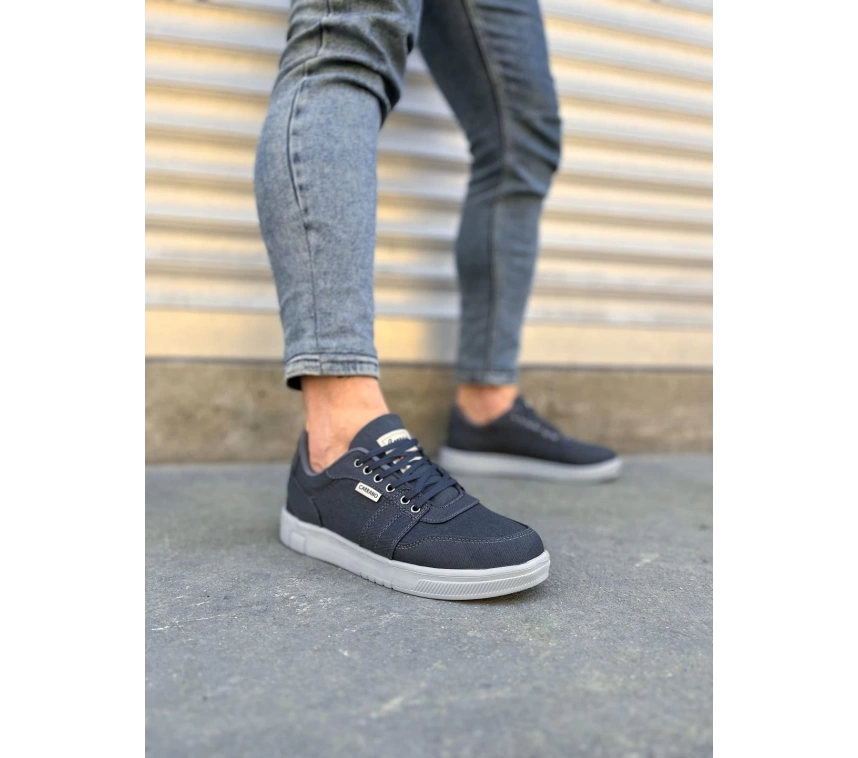JY0118 REX Bağcıklı Keten Kumaş Erkek Günlük Sneaker Ayakkabı KGT - Füme