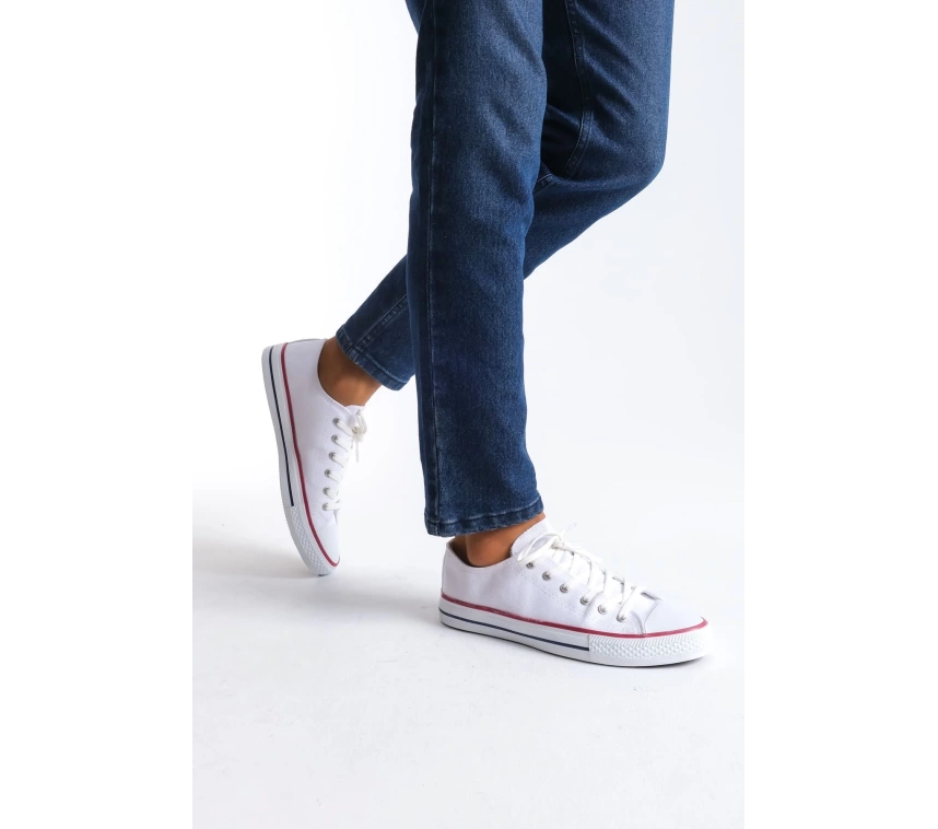 JY0422 Luke Bağcıklı Keten Kumaş Erkek Günlük Sneaker Ayakkabı KBT - Beyaz