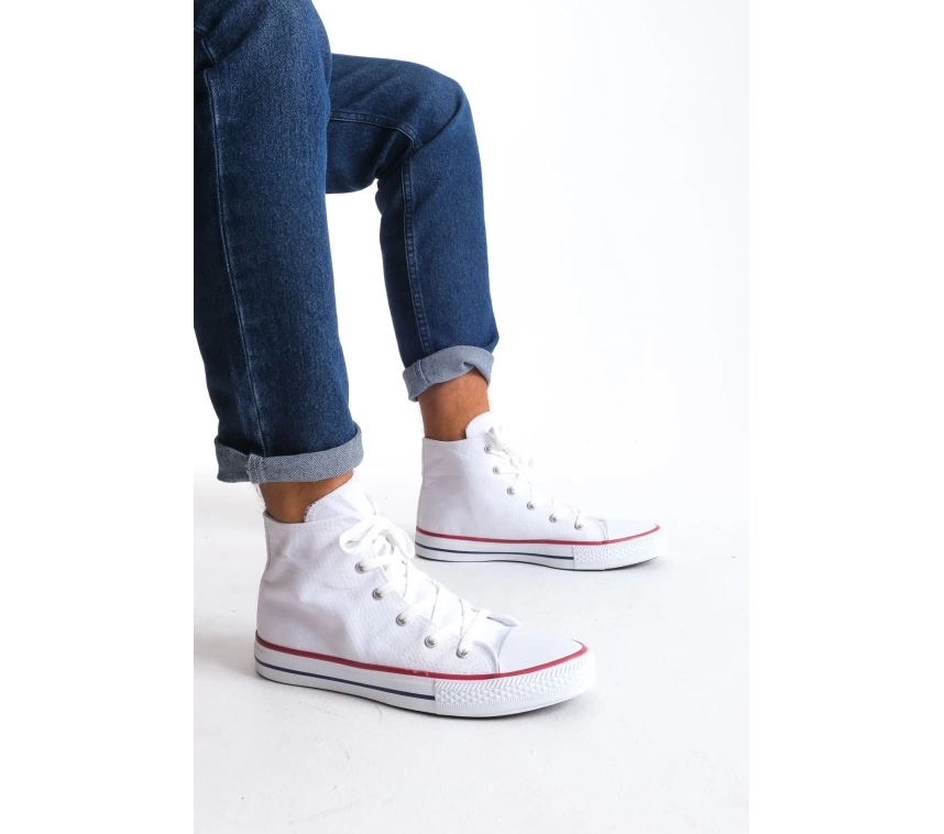 JY0423 AXE Bağcıklı Keten Kumaş Erkek Günlük Sneaker Ayakkabı KBT - Beyaz