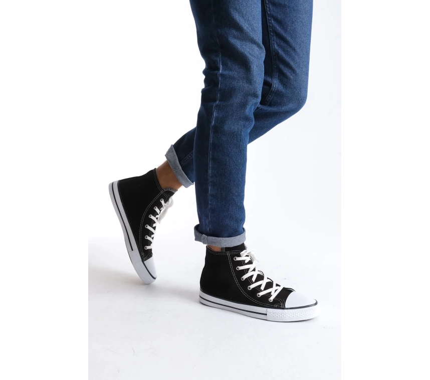 JY0423 AXE Bağcıklı Keten Kumaş Erkek Günlük Sneaker Ayakkabı KBT - Siyah