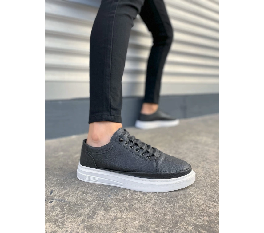 JY0535 Prime Bağcıklı Cilt Erkek Günlük Sneaker Ayakkabı CBT - Siyah