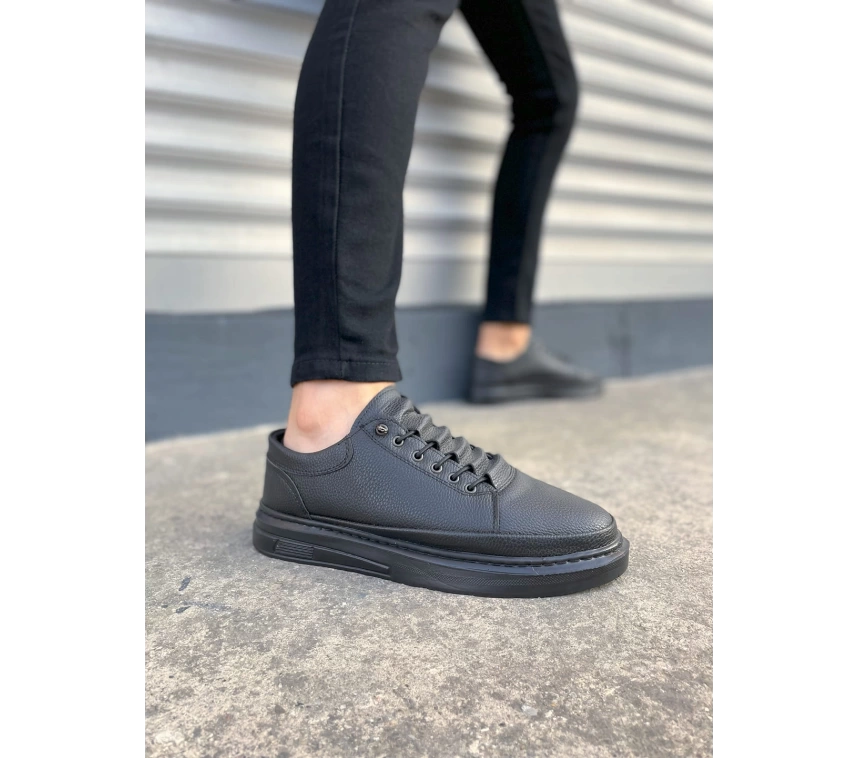 JY0535 Prime Bağcıklı Cilt Erkek Günlük Sneaker Ayakkabı CST - Siyah