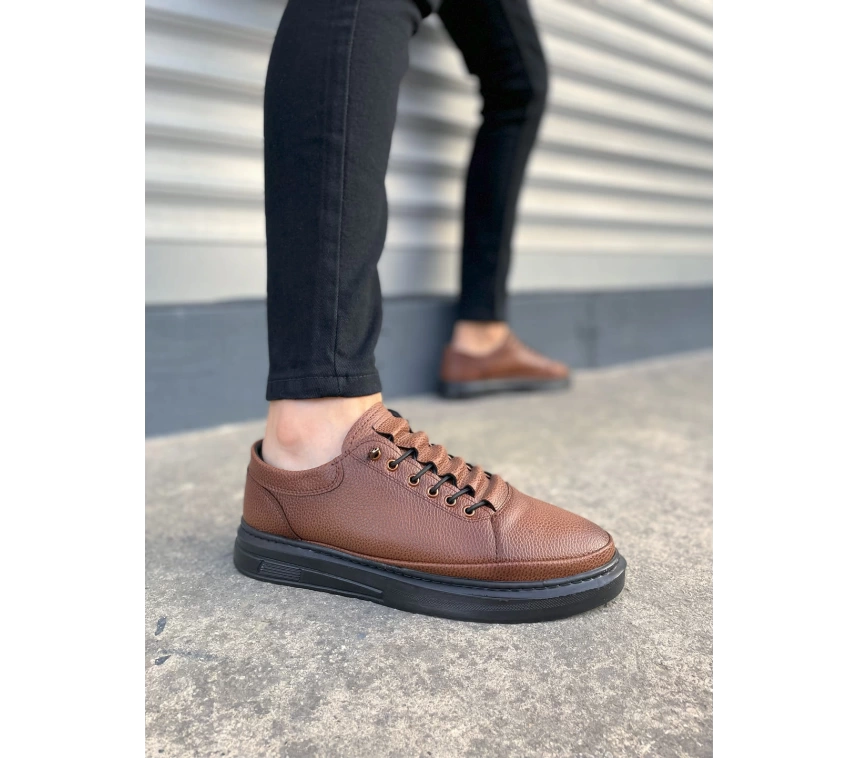 JY0535 Prime Bağcıklı Cilt Erkek Günlük Sneaker Ayakkabı CST - Taba