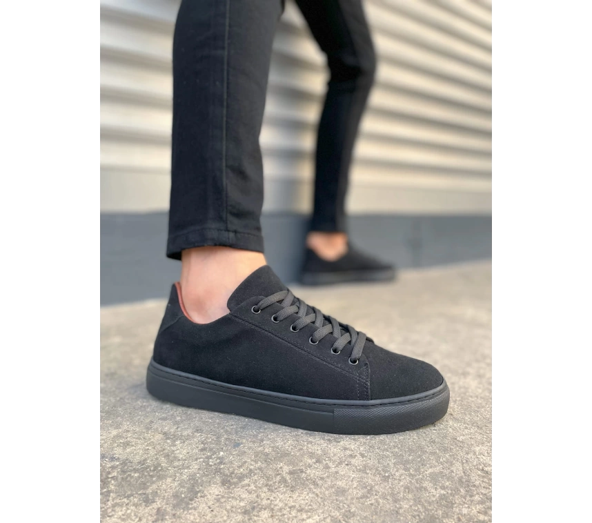 JY122 Mode Bağcıklı Süet Erkek Günlük Sneaker Ayakkabı SST - Siyah