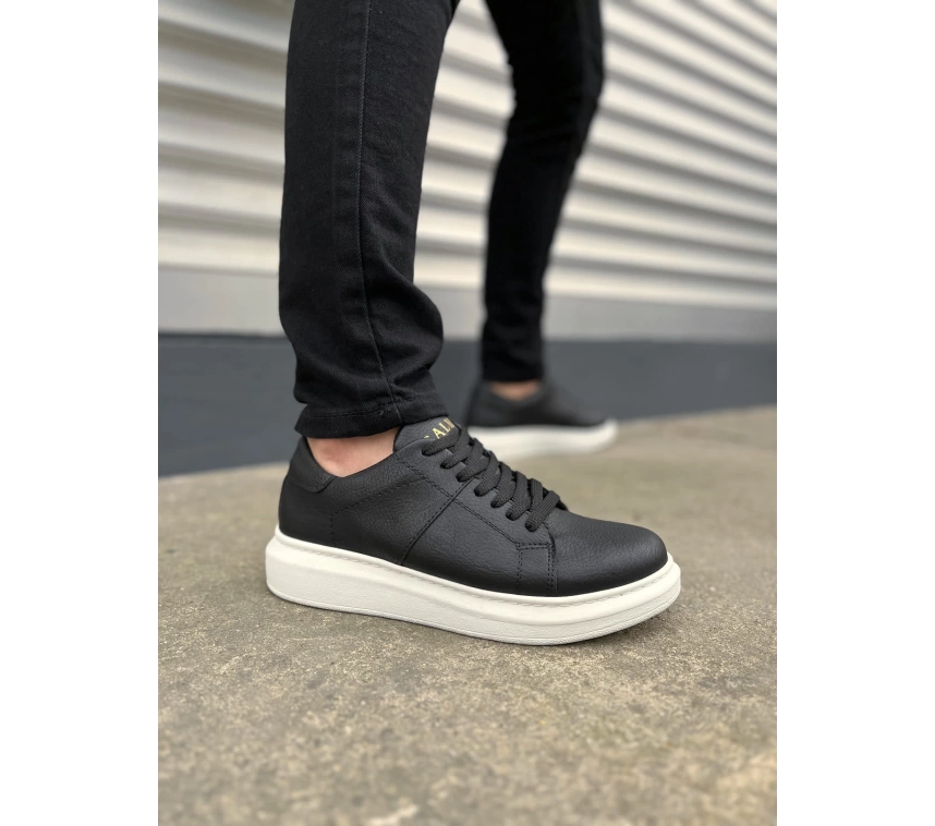 JY151 Boost Bağcıklı Cilt Erkek Günlük Sneaker Ayakkabı CBT - Siyah