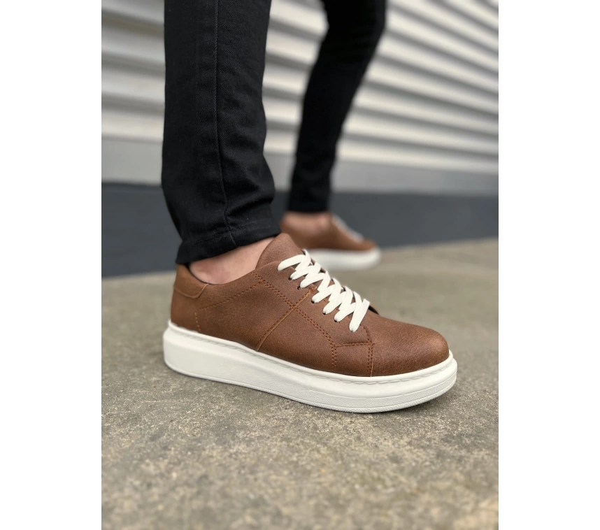 JY151 Boost Bağcıklı Cilt Erkek Günlük Sneaker Ayakkabı CBT - Taba