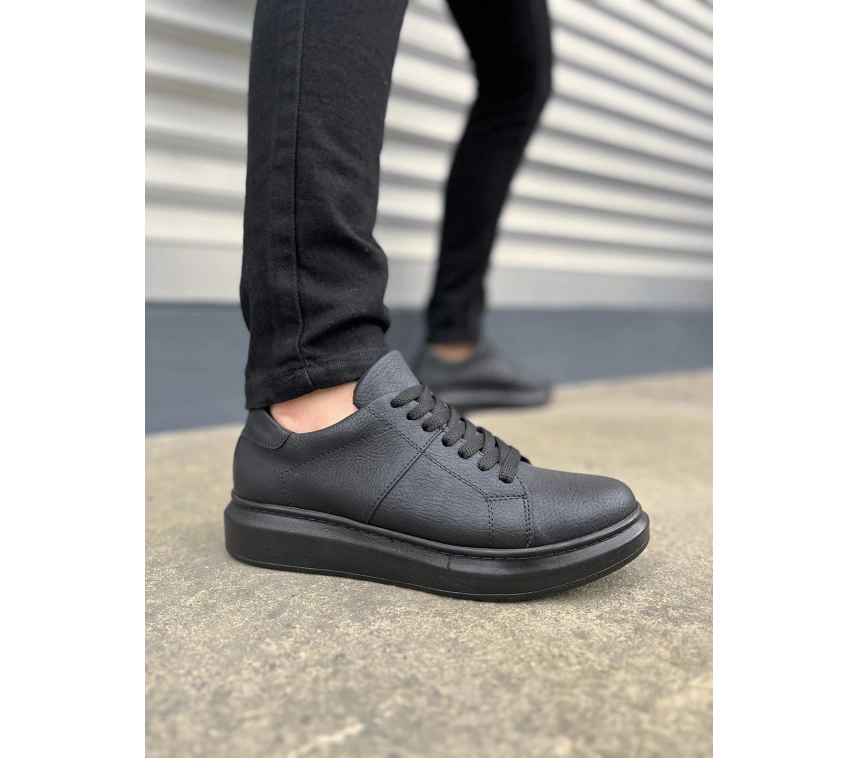 JY151 Boost Bağcıklı Cilt Erkek Günlük Sneaker Ayakkabı CST - Siyah