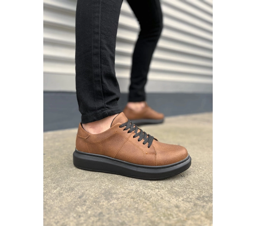 JY151 Boost Bağcıklı Cilt Erkek Günlük Sneaker Ayakkabı CST - Taba