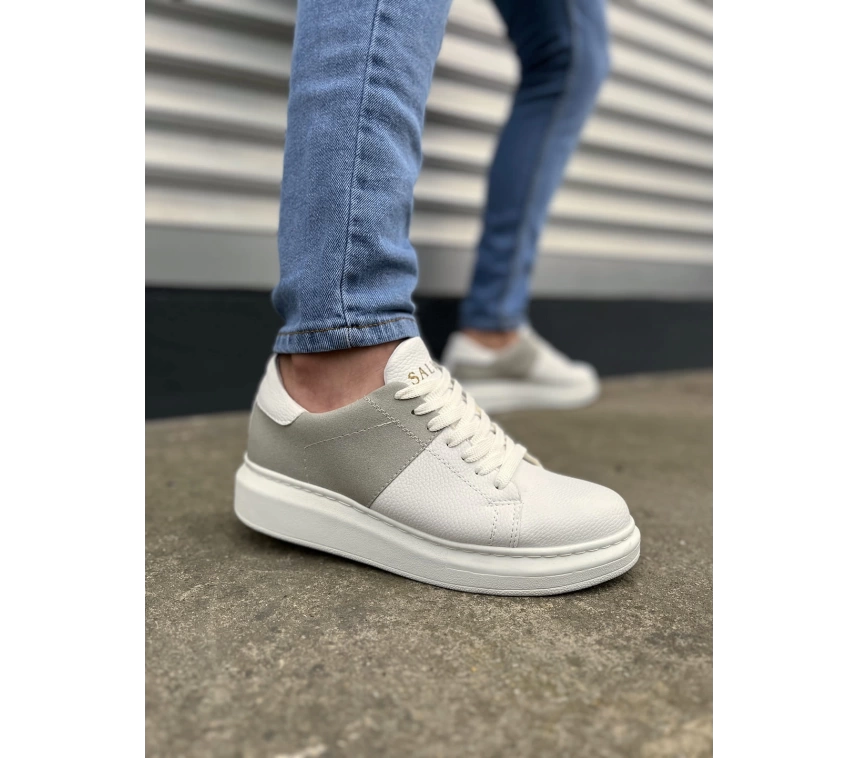 JY151 Boost Bağcıklı Cilt Süet Erkek Günlük Sneaker Ayakkabı CSBT - Beyaz/Gri